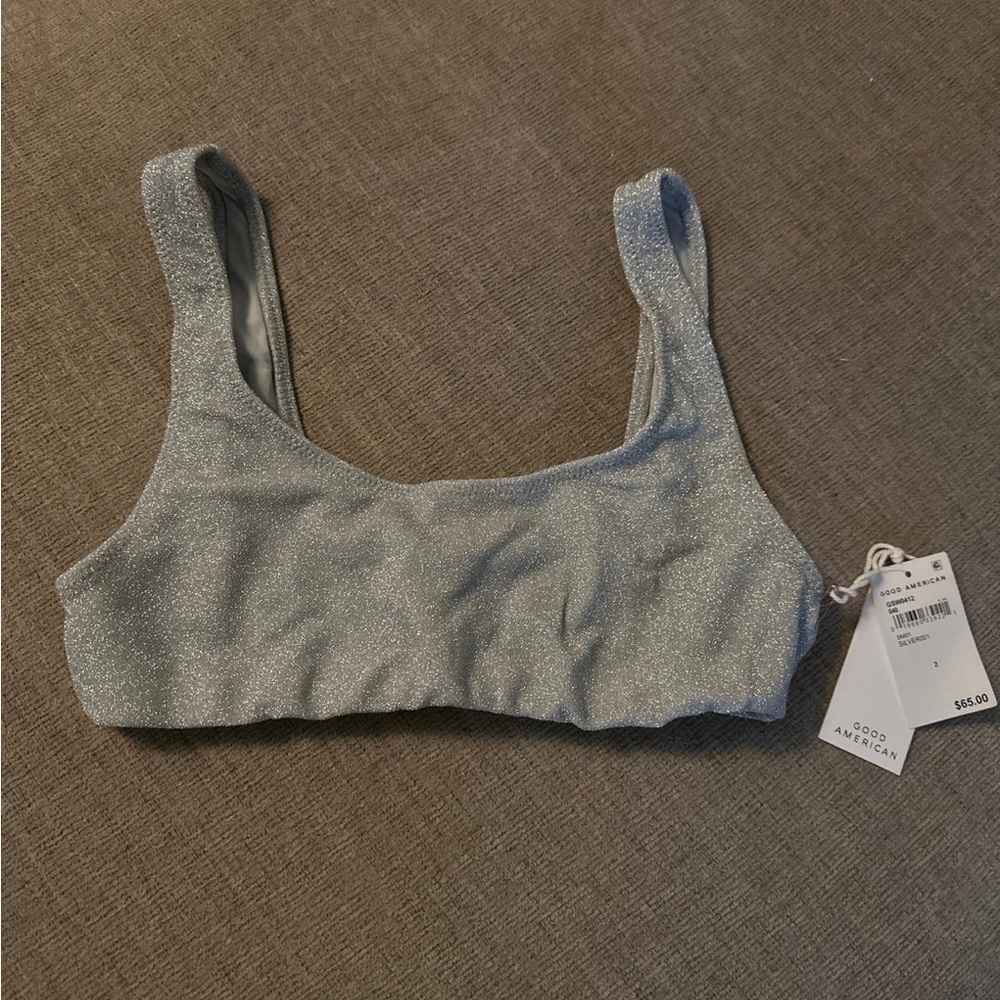 NWT Good American silver sparkle bikini top - size 2